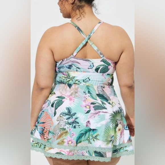 TORRID one piece swimwear swim dress skater safari print lace trim NEW size 4X - Picture 2 of 13